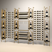 Fittings Umbria wine wall, 92 bottles, floor-to-ceiling metal wine rack in gold finish