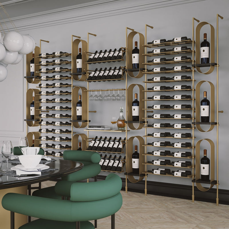 Fittings Umbria metal wine wall shown in a room setting