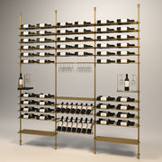 Fittings Venato wine wall, 118 bottles, floor-to-ceiling metal wine rack in gold finish