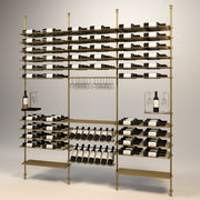 Fittings Venato wine wall, 168 bottles, floor-to-ceiling metal wine rack in gold finish