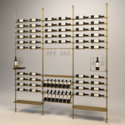 Fittings Venato wine wall, 68 bottles, floor-to-ceiling metal wine rack in gold finish