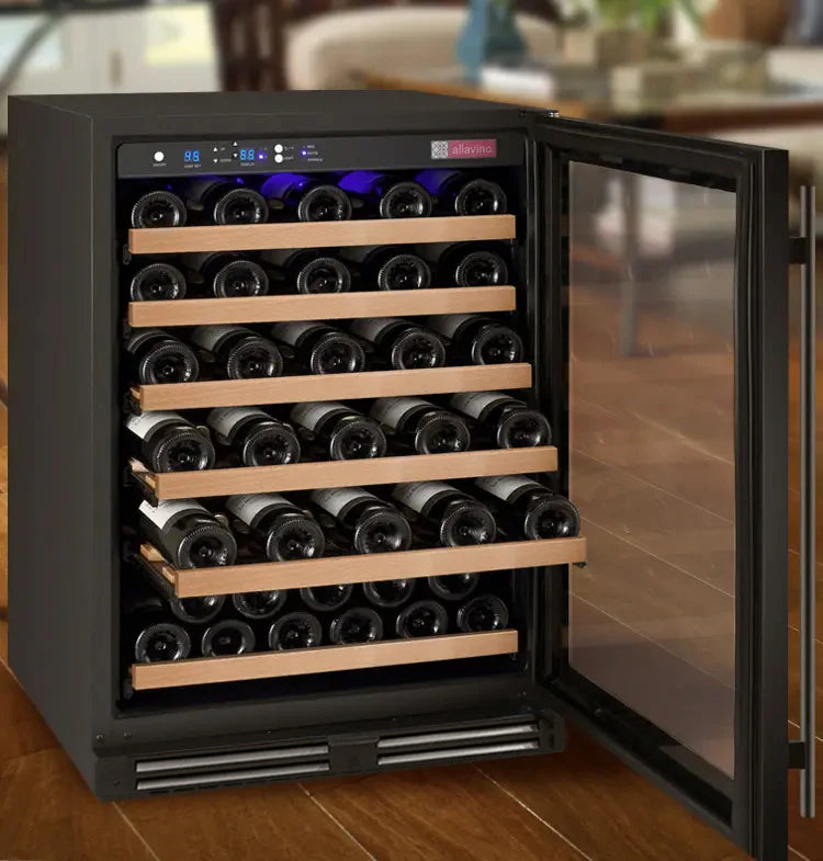 24" FlexCount Series 56 Bottle Single Zone Built-In Wine Refrigerator with Black Door - Right Hinge