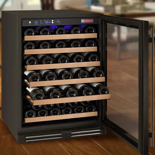 FlexCount Series 56 Bottle Dual Zone Built-in Wine Cooler Refrigerator with Black Door - Right Hinge