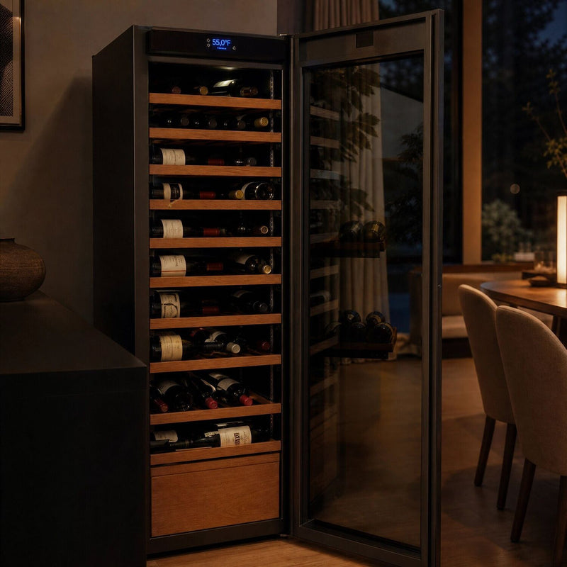 Luxury single-zone wine cabinet in a modern dining room