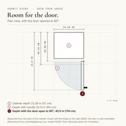 Animated diagram from Summit specifications: VC60D seen from above, 22.38 in deep, 25.13 in with handle, 45 in with the door open to 90 degrees