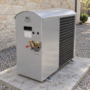 Illustration of a Wine Guardian DS025 split condensing unit installed outdoors on a concrete pad