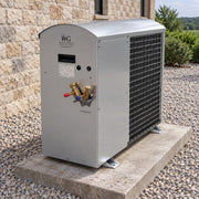Illustration of a Wine Guardian DS088 split condensing unit installed outdoors on a concrete pad