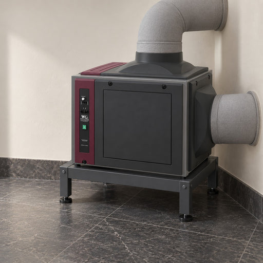 Illustration of a Wine Guardian DS088 split fan coil in a separate equipment room with insulated ducts